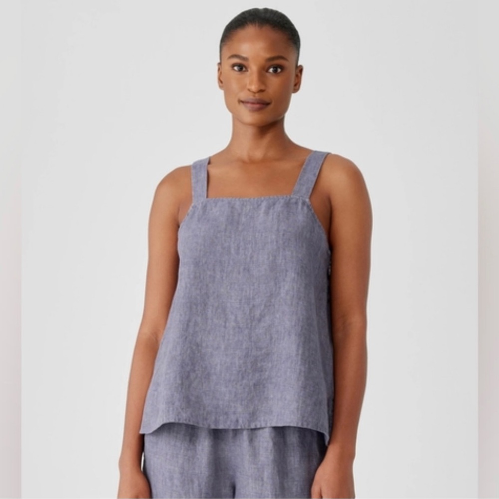 NWOT EILEEN FISHER LINEN ZIP SIDE SQUARE NECK CAMI SIDE SLITS SLEEVELESS M